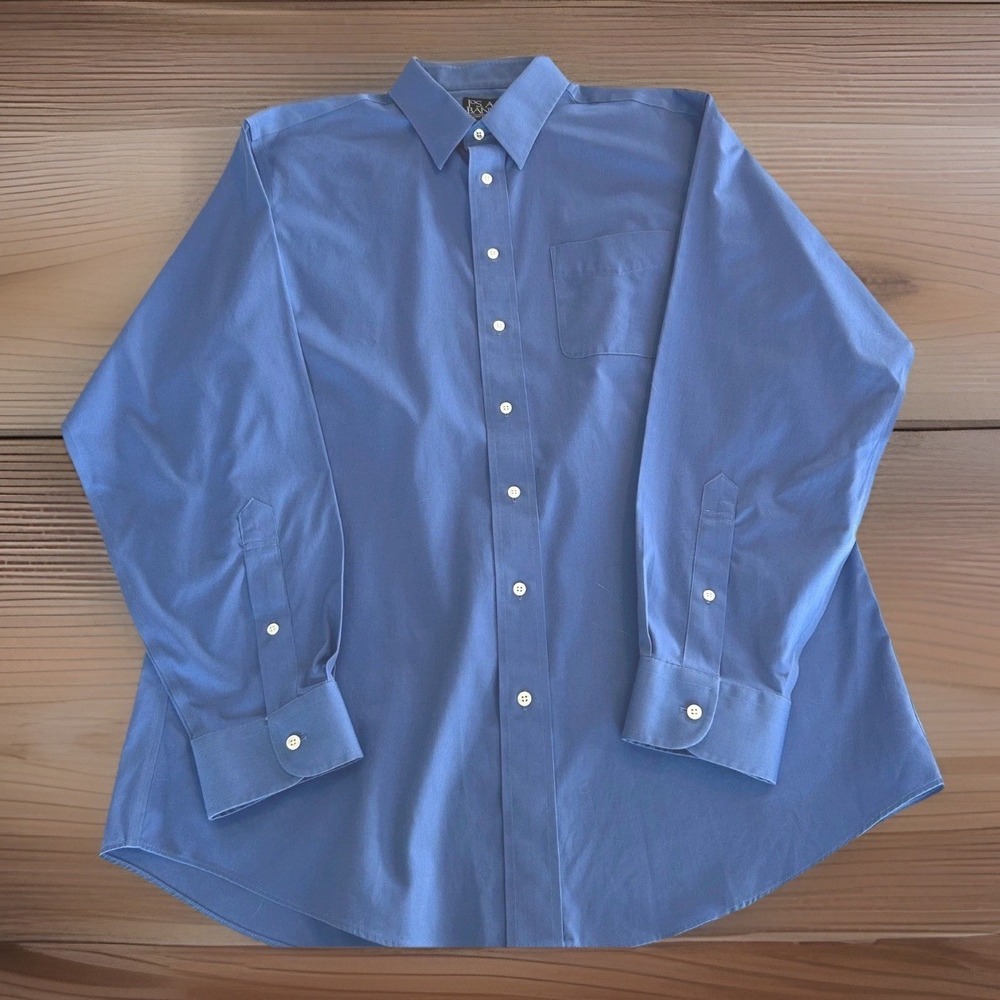 Jos. A. Bank Mens Dress Shirt 16.5 35 Blue Tailored Fit Traveler Cotton Classic